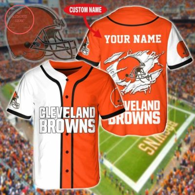 NFL Cleveland Browns Custom Name Orange White Baseball Jersey