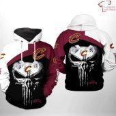 NBA Cleveland Cavaliers Black Wine Punisher Skull Pullover Hoodie