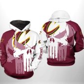 NBA Cleveland Cavaliers Wine White Punisher Skull Pullover Hoodie V3