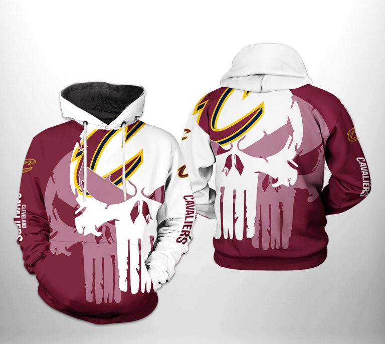 NBA Cleveland Cavaliers Wine White Punisher Skull Pullover Hoodie V3 NBA Cleveland Cavaliers Wine White Punisher Skull Pullover Hoodie V3