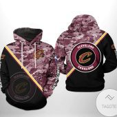 NBA Cleveland Cavaliers Black Wine Camo Logo Pullover Hoodie