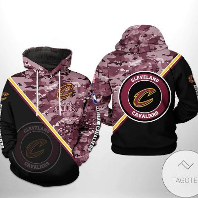 NBA Cleveland Cavaliers Black Wine Camo Logo Pullover Hoodie