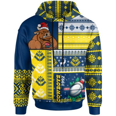North Queensland Cowboys Christmas Hoodie - Custom Cowboys Merry Christmas With Snowflake Pattern Hoodie