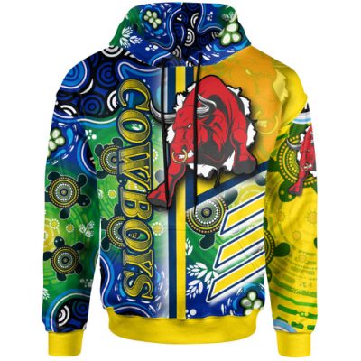 North Queensland Cowboys Hoodie - Custom North Queensland Cowboys Logo Aboriginal Inspired Indigenous Sport Style Hoodie
