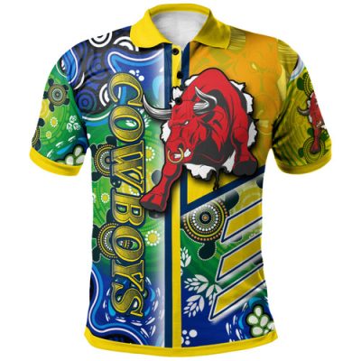 North Queensland Cowboys Polo Shirt - Custom North Queensland Cowboys Logo Aboriginal Inspired Indigenous Sport Style Polo Shirt