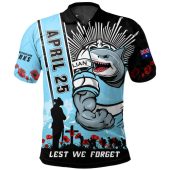Cronulla-Sutherland Sharks Polo Shirt Anzac Day Lest We Forget Strong Fighting Spirit