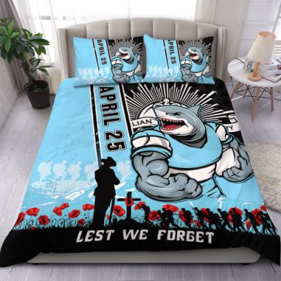 Cronulla-Sutherland Sharks Bedding Set Anzac Day Lest We Forget Strong Fighting Spirit