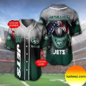 NFL New York Jets Custom Name Number Skull Baseball Jersey V2