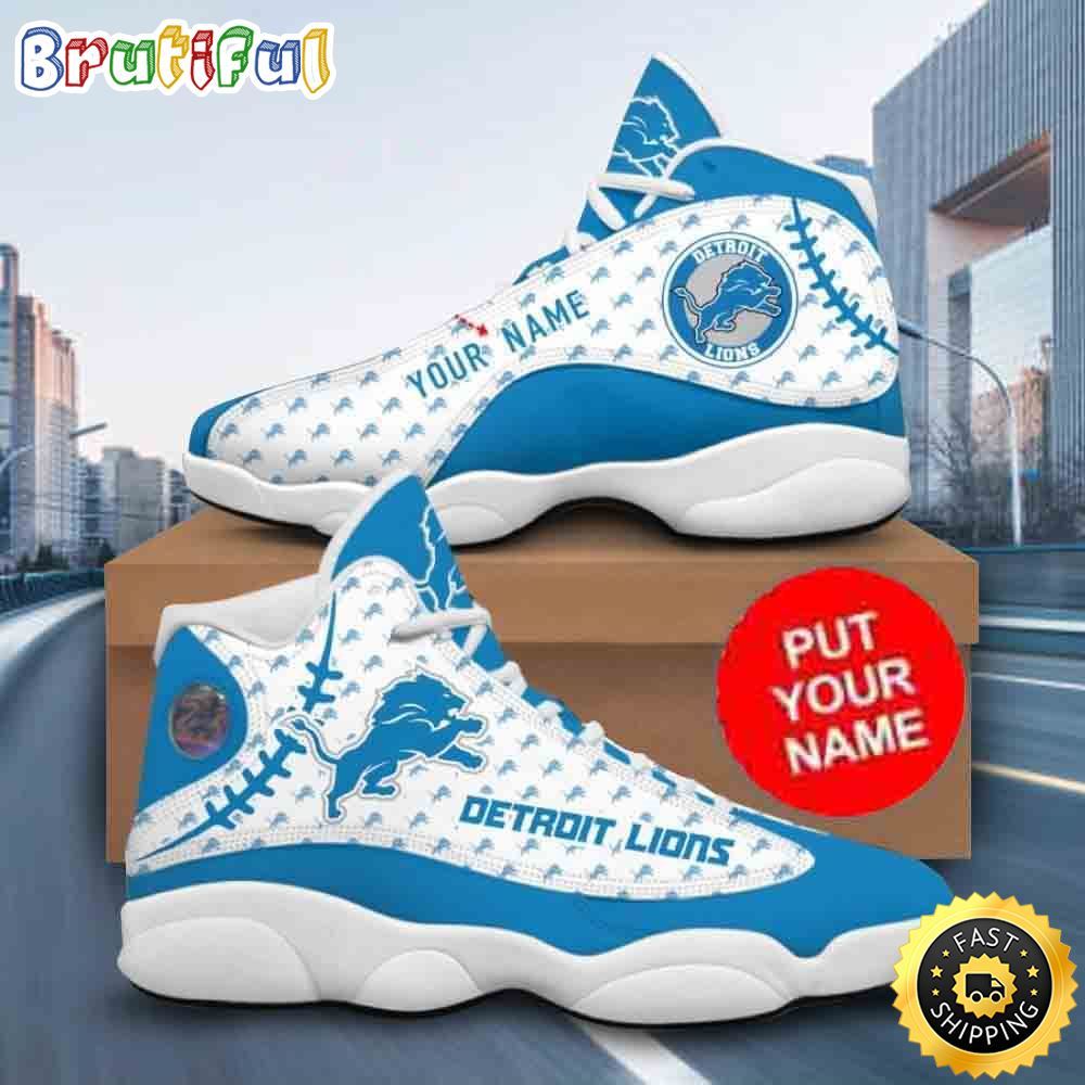 Custom Name NFL Detroit Lions Air Jordan 13 Shoes Lions Football Gifts Printed Logo JD 13