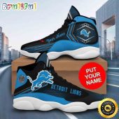Custom Name NFL Detroit Lions Black Blue Air Jordan 13 Shoes Printed Logo JD 13