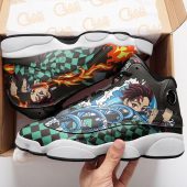Demon Slayer Tanjiro Kamado Water Sun Breathing Air Jordan 13 Shoes Mockup 4.jpg - demo10