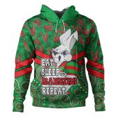South Sydney Rabbitohs Hoodie - Tropical Patterns And Dot Painting Eat Sleep Rugby Repeat