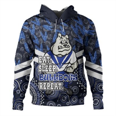 Canterbury-Bankstown Bulldogs Hoodie - Tropical Patterns And Dot Painting Eat Sleep Rugby Repeat