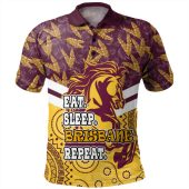 Brisbane Broncos Polo Shirt - Eat Sleep Repeat With Tropical Patterns