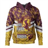 Brisbane Broncos Hoodie - Tropical Patterns And Dot Painting Eat Sleep Rugby Repeat