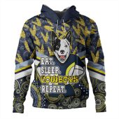 North Queensland Cowboys Hoodie - Tropical Patterns And Dot Painting Eat Sleep Rugby Repeat