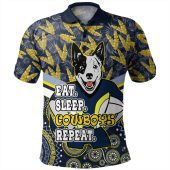 North Queensland Cowboys Polo Shirt - Eat Sleep Repeat With Tropical Patterns