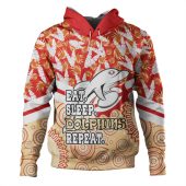 Redcliffe Dolphins Hoodie - Tropical Patterns And Dot Painting Eat Sleep Rugby Repeat