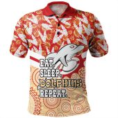 Redcliffe Dolphins Polo Shirt - Eat Sleep Repeat With Tropical Patterns