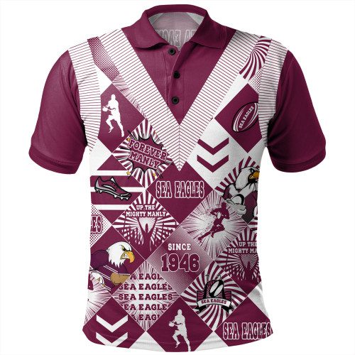 Manly Warringah Sea Eagles Polo Shirt - Argyle Patterns Style Tough Fan Rugby For Life Manly Warringah Sea Eagles Polo Shirt - Argyle Patterns Style Tough Fan Rugby For Life