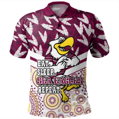Manly Warringah Sea Eagles Polo Shirt - Tropical Patterns And Dot Painting Eat Sleep Rugby Repeat