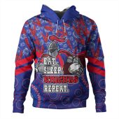Newcastle Knights Sport Hoodie - Tropical Patterns And Dot Painting Eat Sleep Rugby Repeat