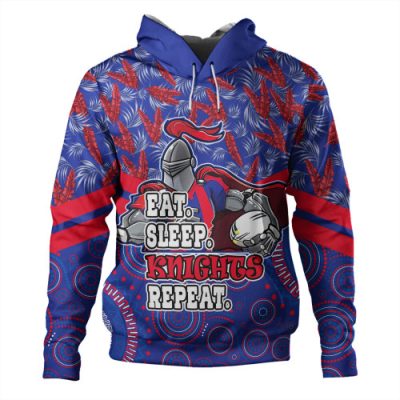 Newcastle Knights Sport Hoodie - Tropical Patterns And Dot Painting Eat Sleep Rugby Repeat