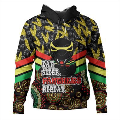Penrith Panthers Hoodie - Tropical Patterns And Dot Painting Eat Sleep Rugby Repeat