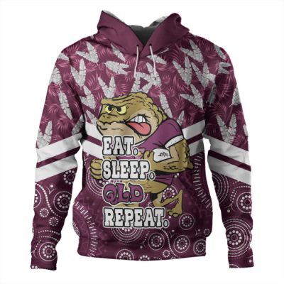 Cane Toads Sport Hoodie - Tropical Patterns And Dot Painting Eat Sleep Rugby Repeat
