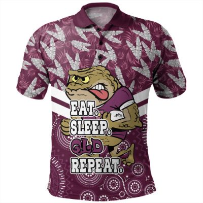 Cane Toads Sport Polo Shirt - Tropical Patterns And Dot Painting Eat Sleep Rugby Repeat