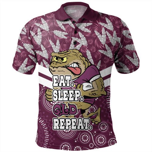 Cane Toads Sport Polo Shirt - Tropical Patterns And Dot Painting Eat Sleep Rugby Repeat Cane Toads Sport Polo Shirt - Tropical Patterns And Dot Painting Eat Sleep Rugby Repeat