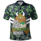 Canberra Raiders Polo Shirt - Tropical Patterns And Dot Painting Eat Sleep Rugby Repeat