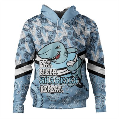 Cronulla-Sutherland Sharks Hoodie - Tropical Patterns And Dot Painting Eat Sleep Rugby Repeat