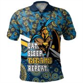 Gold Coast Titans Sport Polo Shirt - Tropical Patterns And Dot Painting Eat Sleep Rugby Repeat