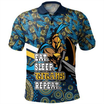 Gold Coast Titans Sport Polo Shirt - Tropical Patterns And Dot Painting Eat Sleep Rugby Repeat