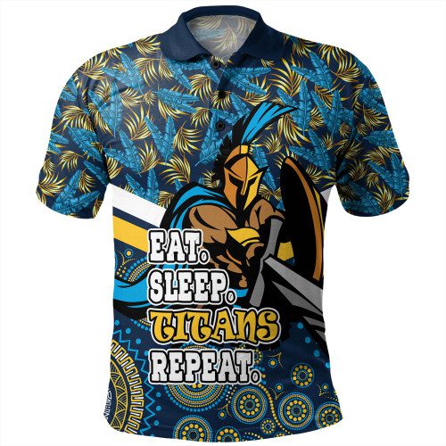 Gold Coast Titans Sport Polo Shirt - Tropical Patterns And Dot Painting Eat Sleep Rugby Repeat Gold Coast Titans Sport Polo Shirt - Tropical Patterns And Dot Painting Eat Sleep Rugby Repeat