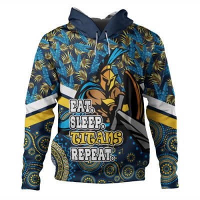 Gold Coast Titans Sport Hoodie - Tropical Patterns And Dot Painting Eat Sleep Rugby Repeat