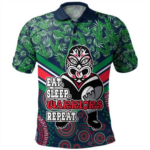 New Zealand Warriors Sport Polo Shirt - Tropical Patterns And Dot Painting Eat Sleep Rugby Repeat New Zealand Warriors Sport Polo Shirt - Tropical Patterns And Dot Painting Eat Sleep Rugby Repeat