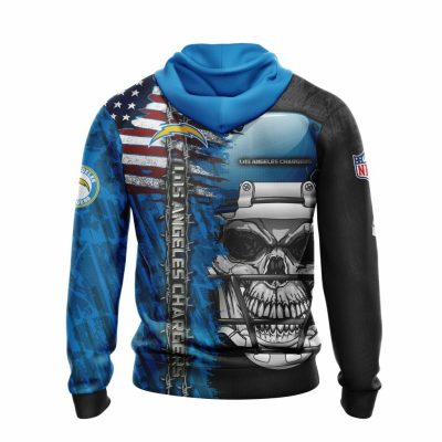 NFL Los Angeles Chargers Blue Black Skull Pullover Hoodie V5