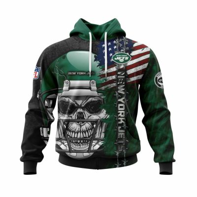 NFL New York Jets Green Black Skull Pullover Hoodie