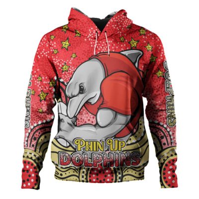 Redcliffe Dolphins Custom Hoodie - Custom With Aboriginal Inspired Style Of Dot Painting Patterns  Hoodie