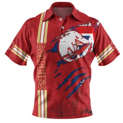 Redcliffe Dolphins Polo Shirt - Happy Australia Day Flag Scratch Style