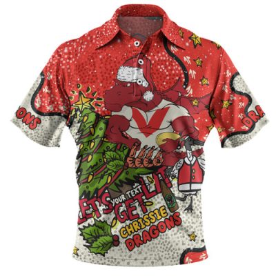 St. George Illawarra Dragons Christmas Custom Polo Shirt - Let's Get Lit Chrisse Pressie Polo Shirt