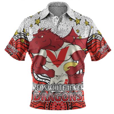 St. George Illawarra Dragons Custom Polo Shirt - Custom With Aboriginal Inspired Style Of Dot Painting Patterns  Polo Shirt