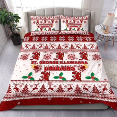 St. George Illawarra Dragons Christmas Bedding Set - St. George Illawarra Dragons Special Ugly Christmas Bedding Set
