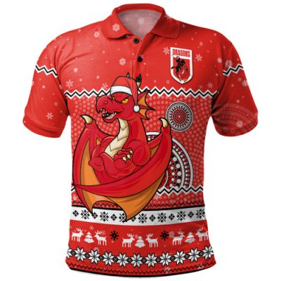 St. George Illawarra Dragons Christmas Custom Polo Shirt - Ugly Xmas And Aboriginal Patterns For Die Hard Fan Polo Shirt