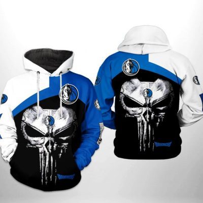 NBA Dallas Mavericks Black Blue Punisher Skull Pullover Hoodie V3