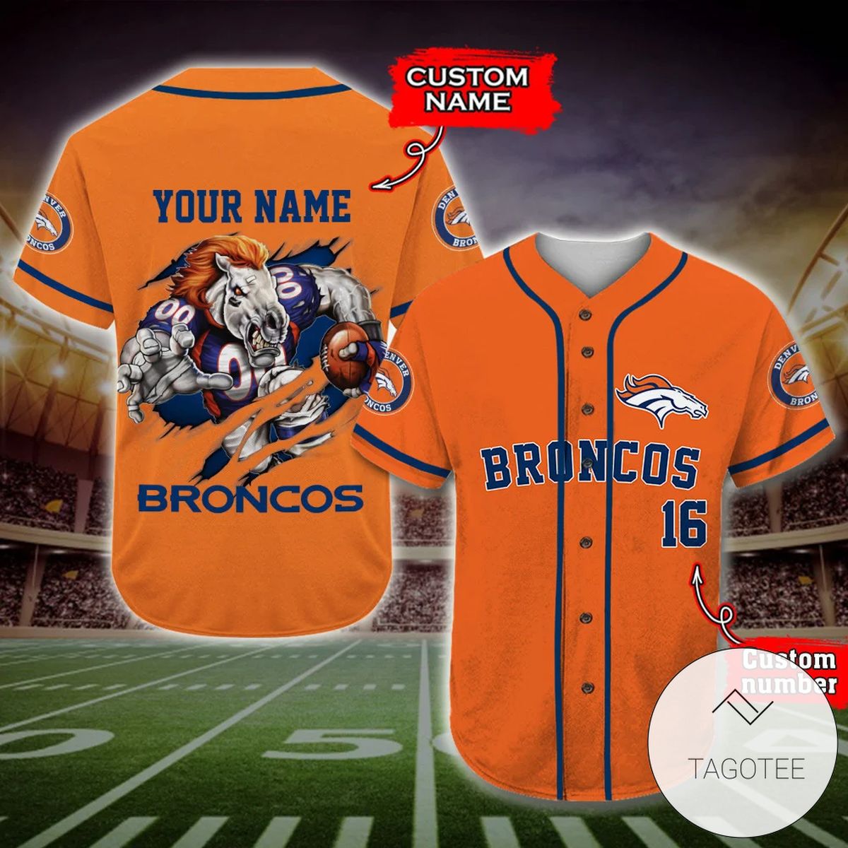 NFL Denver Broncos Custom Name Number Mascot Baseball Jersey NFL Denver Broncos Custom Name Number Mascot Baseball Jersey