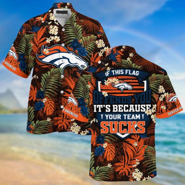 NFL Denver Broncos Tropical Flowers Hawaiian Shirt NFL Denver Broncos Tropical Flowers Hawaiian Shirt