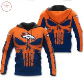 NFL Denver Broncos Punisher Skull Orange Navy Blue Pullover Hoodie